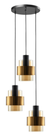 Freelight hanglamp Chiasso , 3-lichts rond zwart bronsgoud