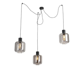 Qazqa  hanglamp Qara, 3-lichts smoke glas