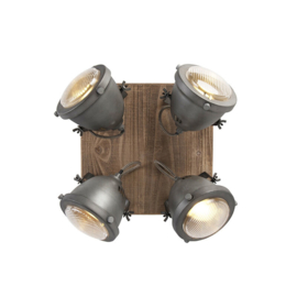 Plafondspot  Smart, 4-lichts staal met hout incl. 4 wifi GU10