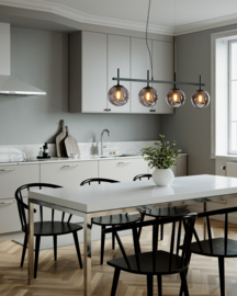 By Rydéns hanglamp Boyle, 4-lichts zwart grijs glas