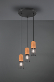 Trio lighting hanglamp Tosh, 3-lichts zwart-hout rond