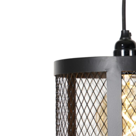 Qazqa hanglamp Cage Robusto 3-lichts zwart met hout