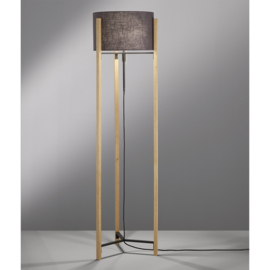 Fischer & Honsel vloerlamp Shine Wood, eiken met stoffen kap zwart