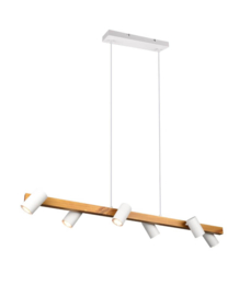 Trio lighting hanglamp Marley, 6-lichts wit met hout