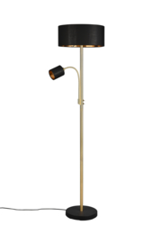 Trio lighting vloerlamp Motel, zwart-mat messing met stoffen kap zwart-goud