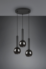 Hanglamp Clayton, 3-lichts zwart met rookglas