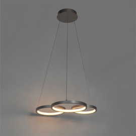 Qazqa hanglamp Rondas led, 3-lichts mat nikkel incl. switch dimmer 52 cm
