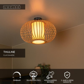 Lucide THULINE - Plafonnière - Ø 45 cm - 1xE27 - Lichte houtlook