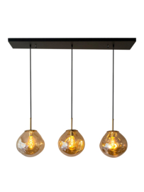 Light trend hanglamp Din ei, 3-lichts met 28 cm amber glas