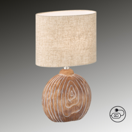 Fischer & Honsel  tafellamp Tobse, houtkleur met beige kap 39 cm