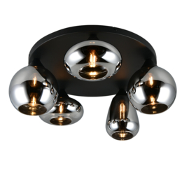 Trio-lighting plafondlamp Lumina, 5-lichts zwart smoke glas
