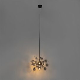 Qazqa hanglamp Explode, 4-lichts zwart met smoke glas