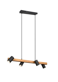 Trio lighting hanglamp Marley, 4-lichts zwart met hout