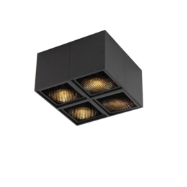 Qazqa plafondspot  Qubo Honey vierkant, 4-lichts zwart incl. licht bron