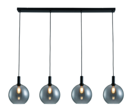 Freelight hanglamp Chandra,  4-lichts zwart met smoke glas