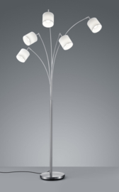 Trio lighting vloerlamp Tommy, 5-lichts boog mat nikkel met witte kappen