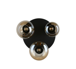 Trio-lighting plafondlamp Lumina, 3-lichts zwart amberglas