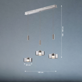 Fischer&honsel hanglamp Lavin led, 3-lichts mat nikkel rookglas