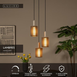 Lucide LAMBRES - Hanglamp - 3xE27 - Taupe
