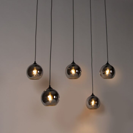 Qazqa hanglamp Wallace, 5-lichts zwart met smoke glas