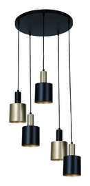 Freelight hanglamp Trofeo 5-lichts zwart-goud rond
