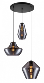 Toplicht hanglamp Savoy 3 lights black + smoke glass Palm-Wilson-Royal