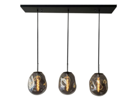 Light trend hanglamp Din ei, 3-lichts met 24x31 cm smoke glas