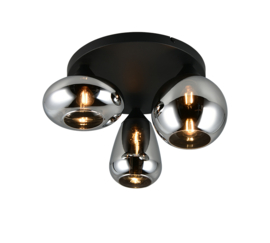 Trio-lighting plafondlamp Lumina, 3-lichts zwart smoke glas