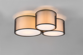 Trio lighting plafondlamp Burion, 3-lichts zwart met rookkleur kappen