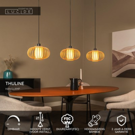 Lucide THULINE - Hanglamp - 3xE27 - Lichte houtlook