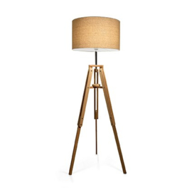 Vloerlamp Klim, houten statief met canvas kap