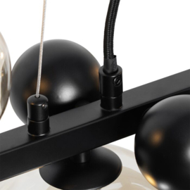 Qazqa hanglamp David, 8-lichts zwart met amber glas