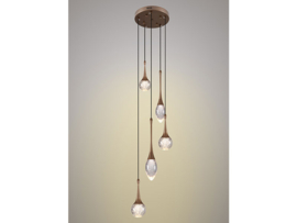 Light trend hanglamp Crystal bubble, 5-lichts brons rond