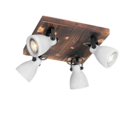 Qazqa plafondspot  Creto, 4-lichts hout met beton
