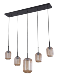 Light trend  hanglamp Lera, 5-lichts met amberglas met balk