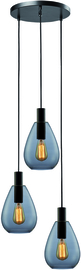 Freelight hanglamp Dorato,  3-lichts zwart met smoke glas rond