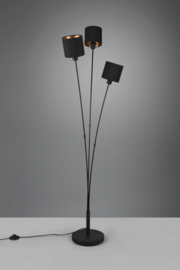 Trio lighting vloerlamp Tommy, 3-lichts mat zwart met zwart-goud kappen