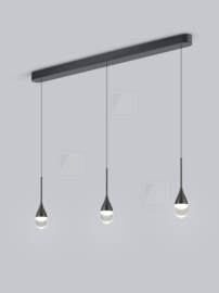 Helestra hanglamp Deep led, 3-lichts balk mat zwart