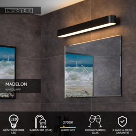 Lucide MADELON - Wandlamp Badkamer - LED - 1x9W 2700K - IP44 - Zwart