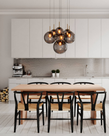 By Rydéns hanglamp Laura, 7-lichts met licht grijs glas rond