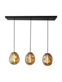 Light trend hanglamp Din ei, 3-lichts met 24x31 cm amber glas