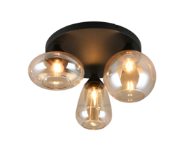 Trio-lighting plafondlamp Lumina, 3-lichts zwart amberglas