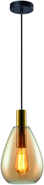 Freelight hanglamp Dorato,  1-lichts zwart-goud met amber glas