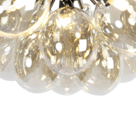 Plafondlamp Uvas, 3-lichts zwart met amber glas incl. licht bron