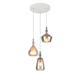 Trio lighting hanglamp Aldea, 3-lichts amber-grijsglas