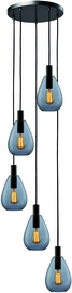 Freelight hanglamp Dorato,  5-lichts zwart met smoke glas rond