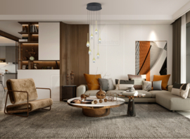 Helestra hanglamp Endo led 7-lichts, mat zwart - goud