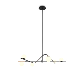Trio lighting hanglamp Flaming, 6-lichts zwart-goud-wit glas