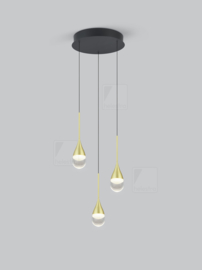 Helestra hanglamp Deep led, 3-lichts zwart-goud