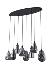 Light trend hanglamp Vincent, 8-lichts ovaal met smoke glas